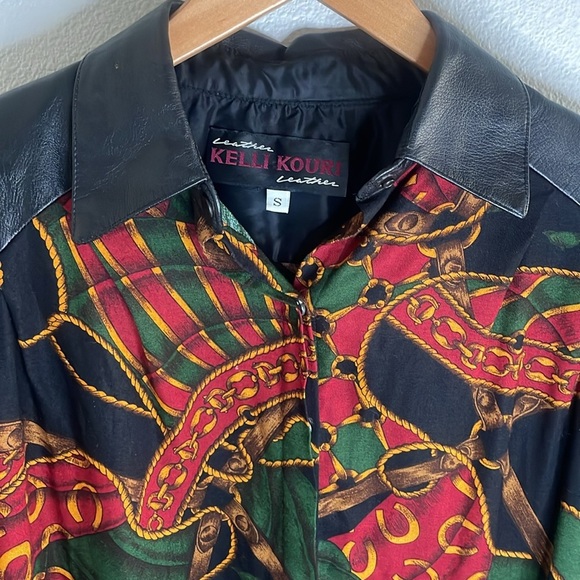 KELLI KOURI LEATHER Shirt Top Horseshoe‎ Rope Vintage Festival Country Concert S - Picture 2 of 9